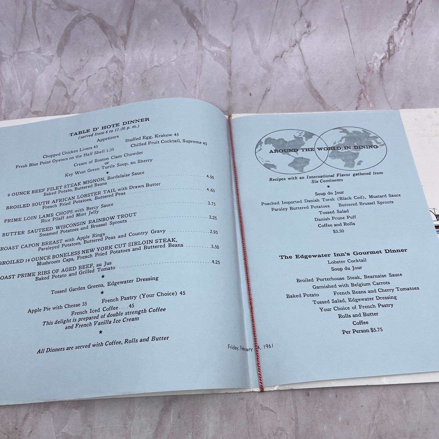 1961 The Edgewater Inn Restaurant Menu Northeast Minneapolis MN FL6-11