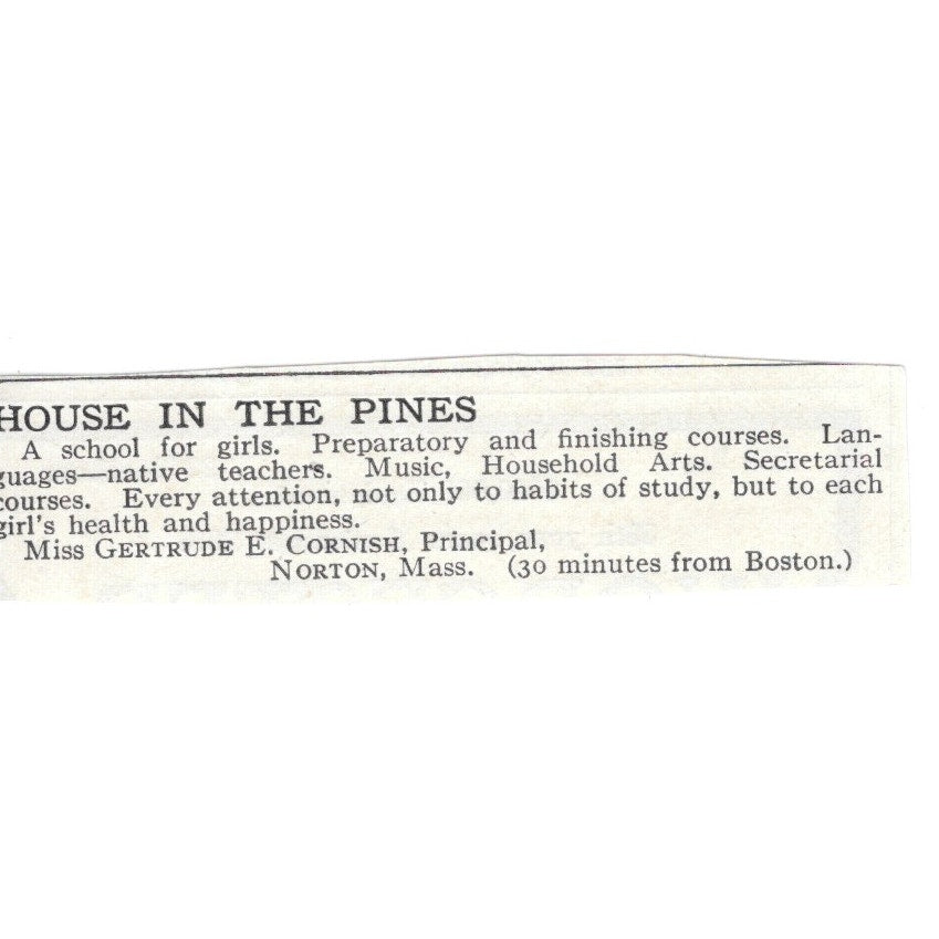 House in the Pines Norton MA Miss Gertrude E. Cornish c1920 Harper's Ad AG4-S9