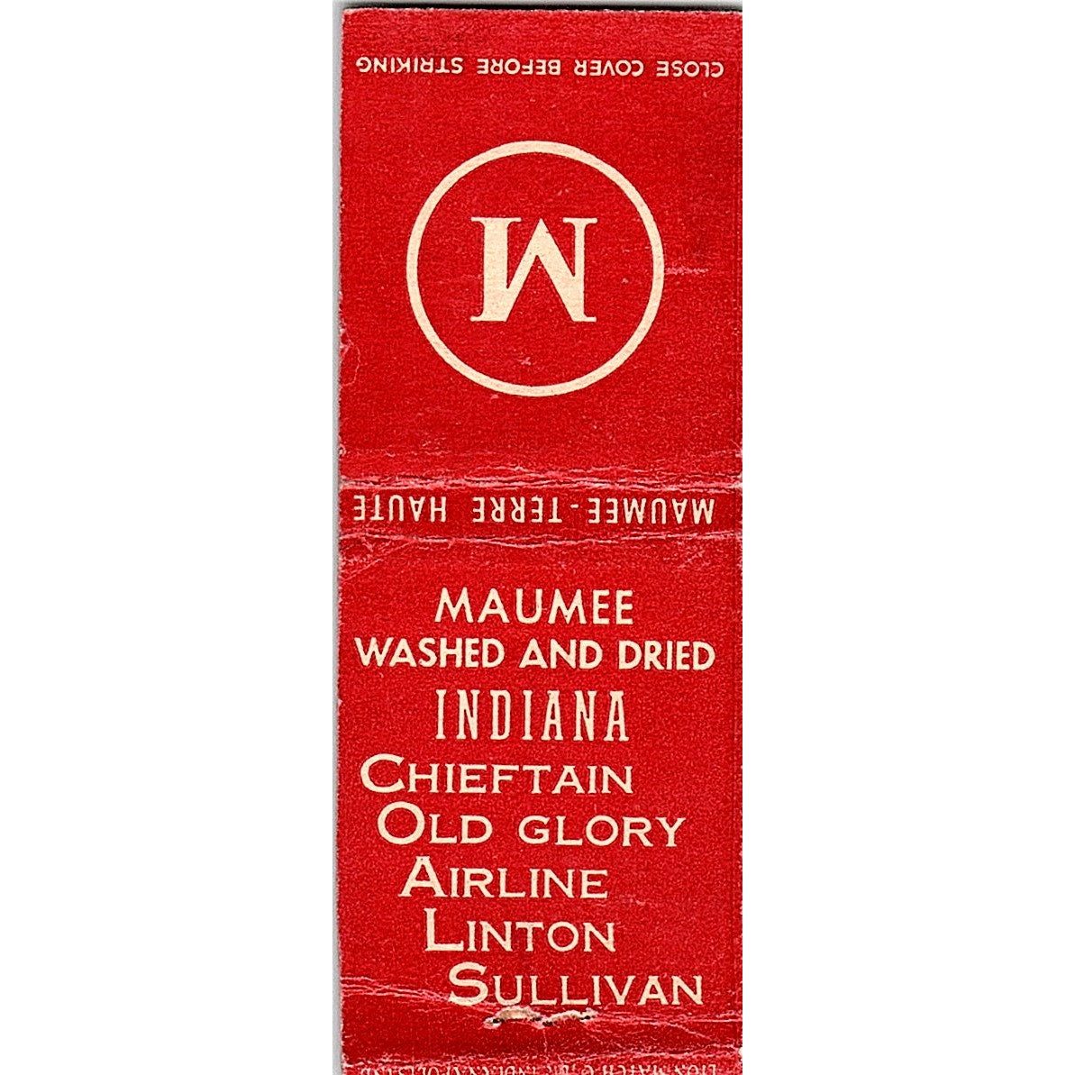Maumee Colliers Co Washed & Dried Terre Haute IN Vintage Matchbook Cover SC7-Y8
