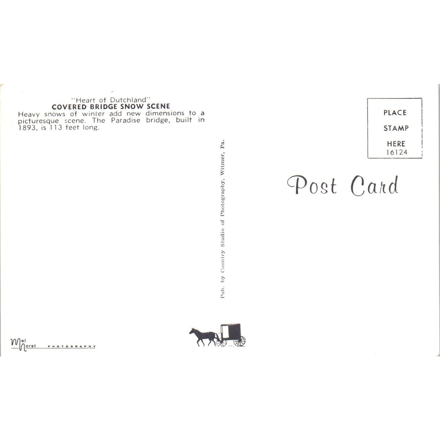 Heart of Dutchland Covered Bridge Snow Scene Vintage Covered Bridge Postcard PD6