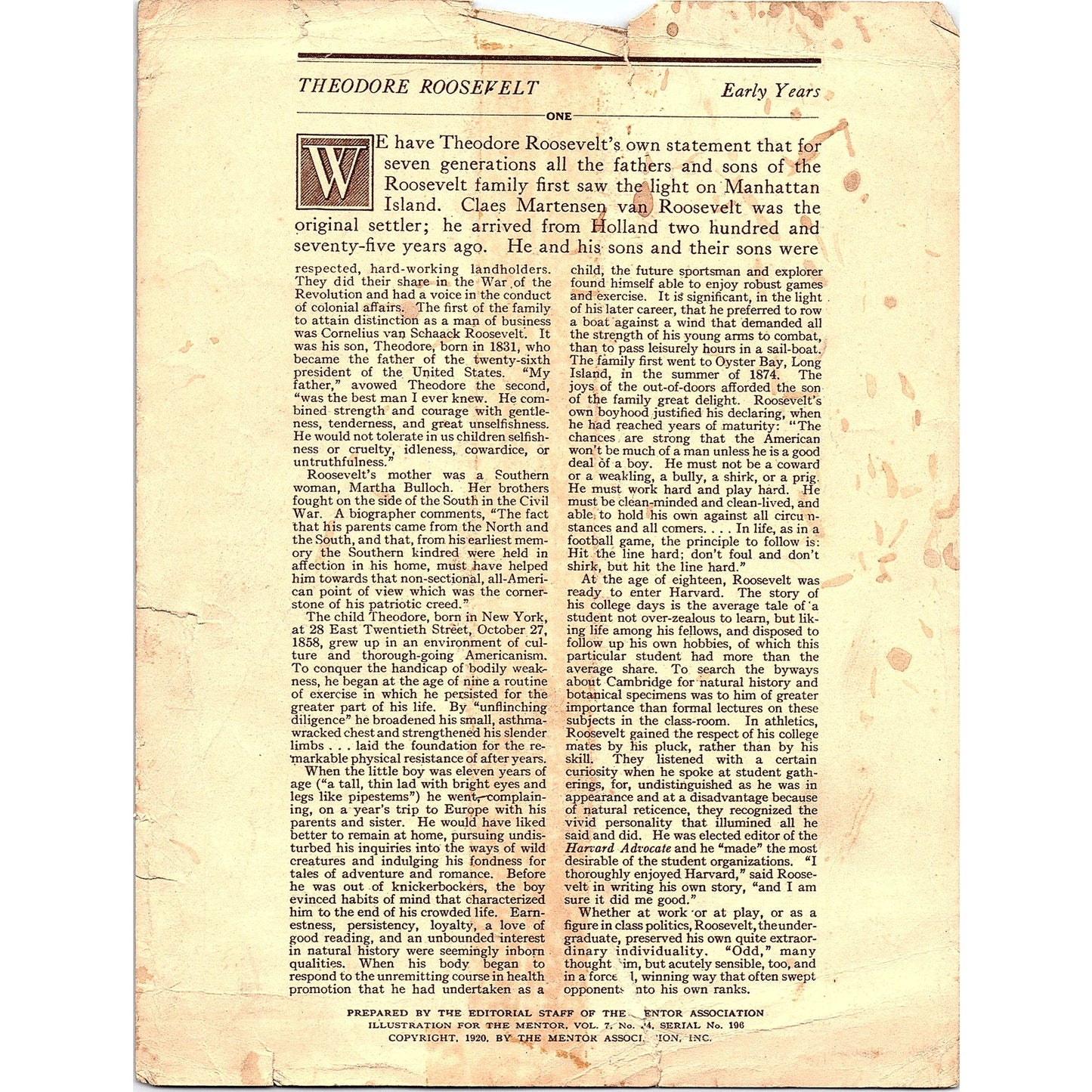 Birthplace of Theodore Roosevelt J. Conacher Vintage Art Print 7x9" V17