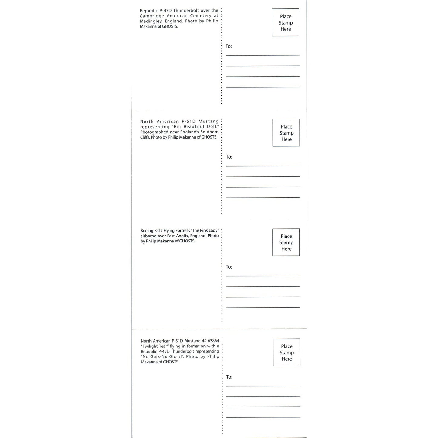 P-47D Thunderbolt P-51D Mustang B-17 Flying Fortress Postcard Fold Out Set PC18