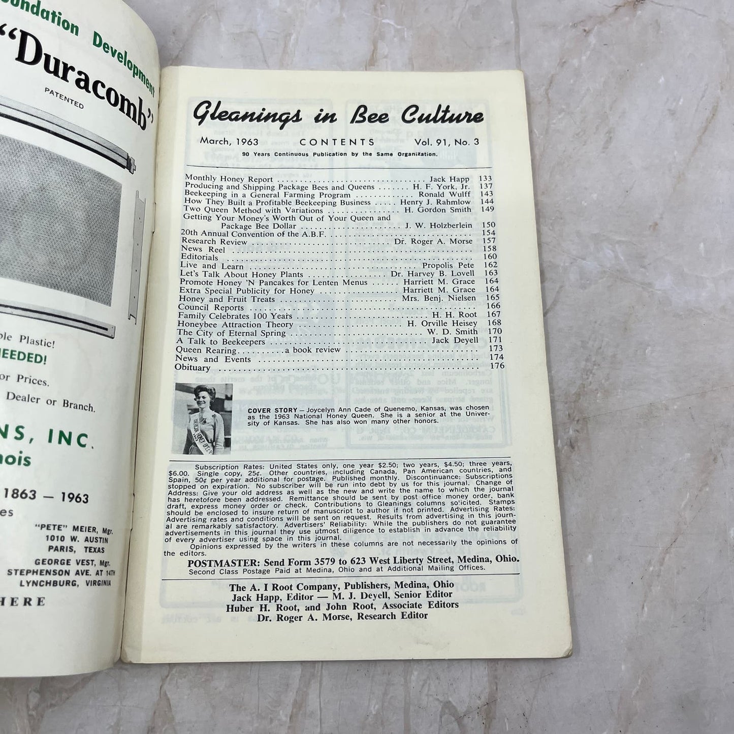 1963 March Gleanings in Bee Culture Magazine Bees Beekeeping Honey TD7