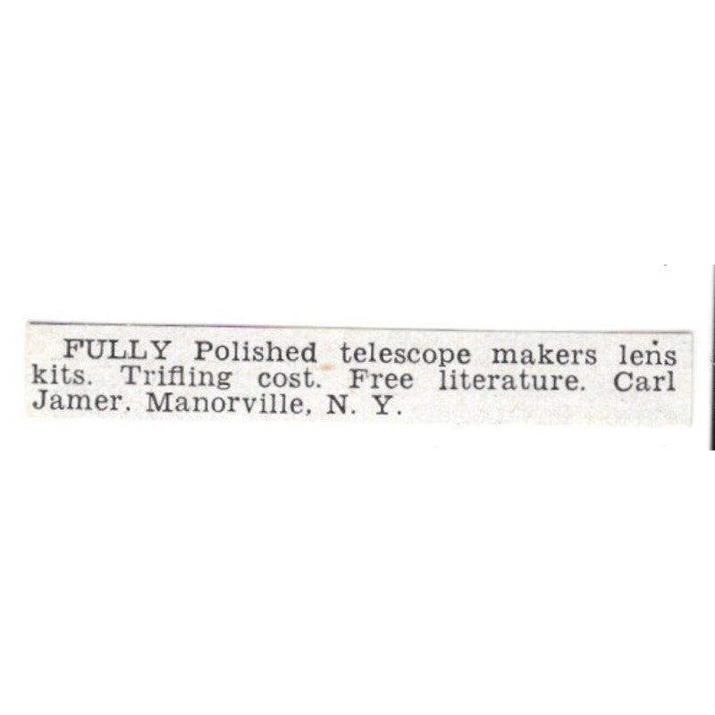 Telescope Lens Kits - Carl Jamer, Manorville NY 1955 Ad AG1-S6