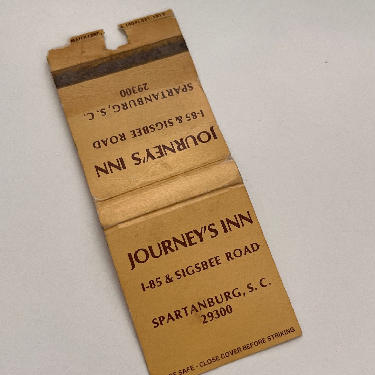 Journey's Inn Spartanburg SC Vintage Matchbook TB6-MB2-15