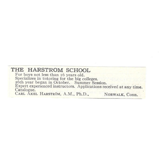 The Harstrom School Carl Axel Harström Norwalk CT 1924 Magazine Ad AD8-O5