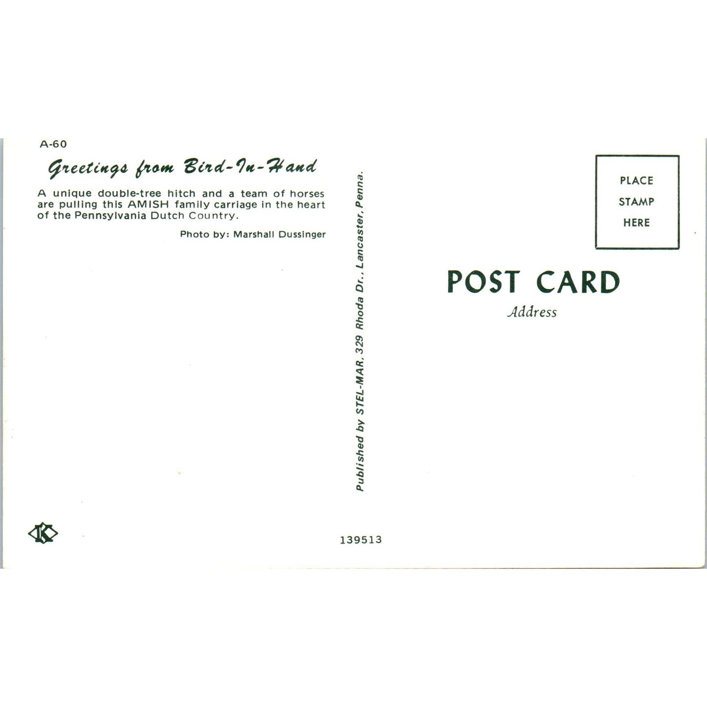 Doubletree Hitch & Team of Horses Pull Amish Family Carriage PA Postcard PD7