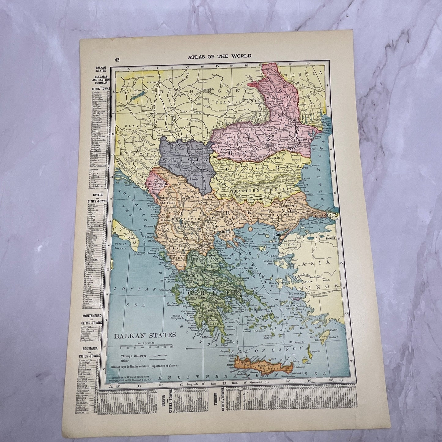 Map of Switzerland, Balkan States Double Sided 1910 Print V14-7