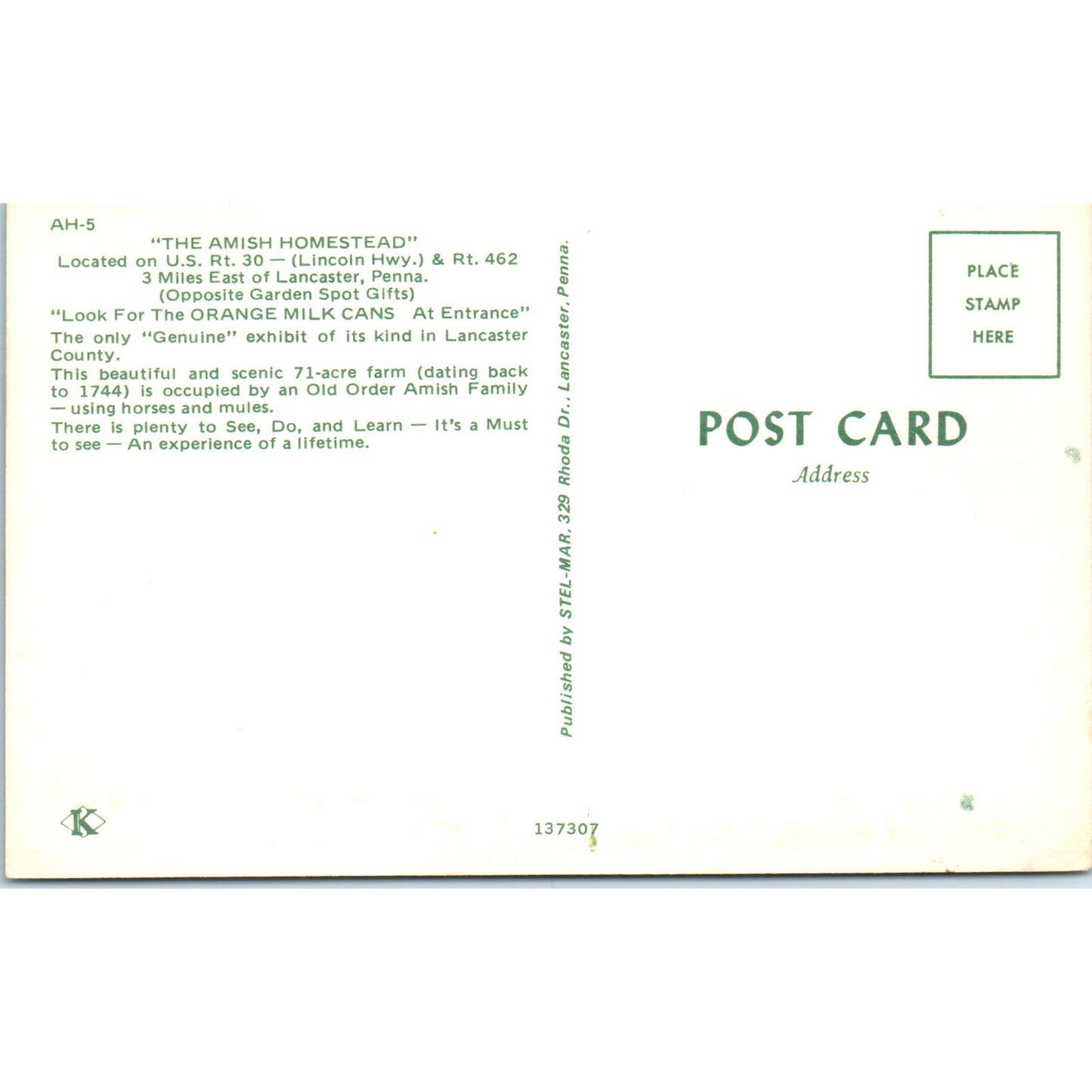 Amish Homestead Lincoln Hwy Lancaster Pennsylvania Dutch Country Postcard PD7