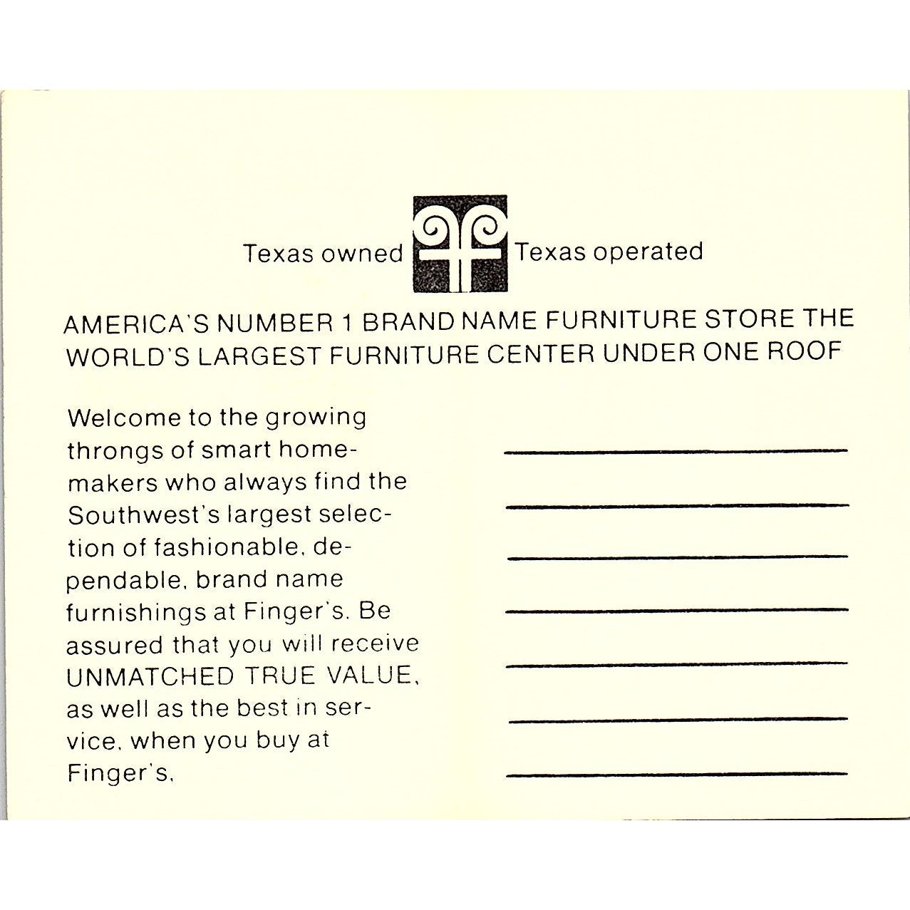 Fingers Furniture Company Maurice Garson Houston TX Vintage Business Card SB4-B2