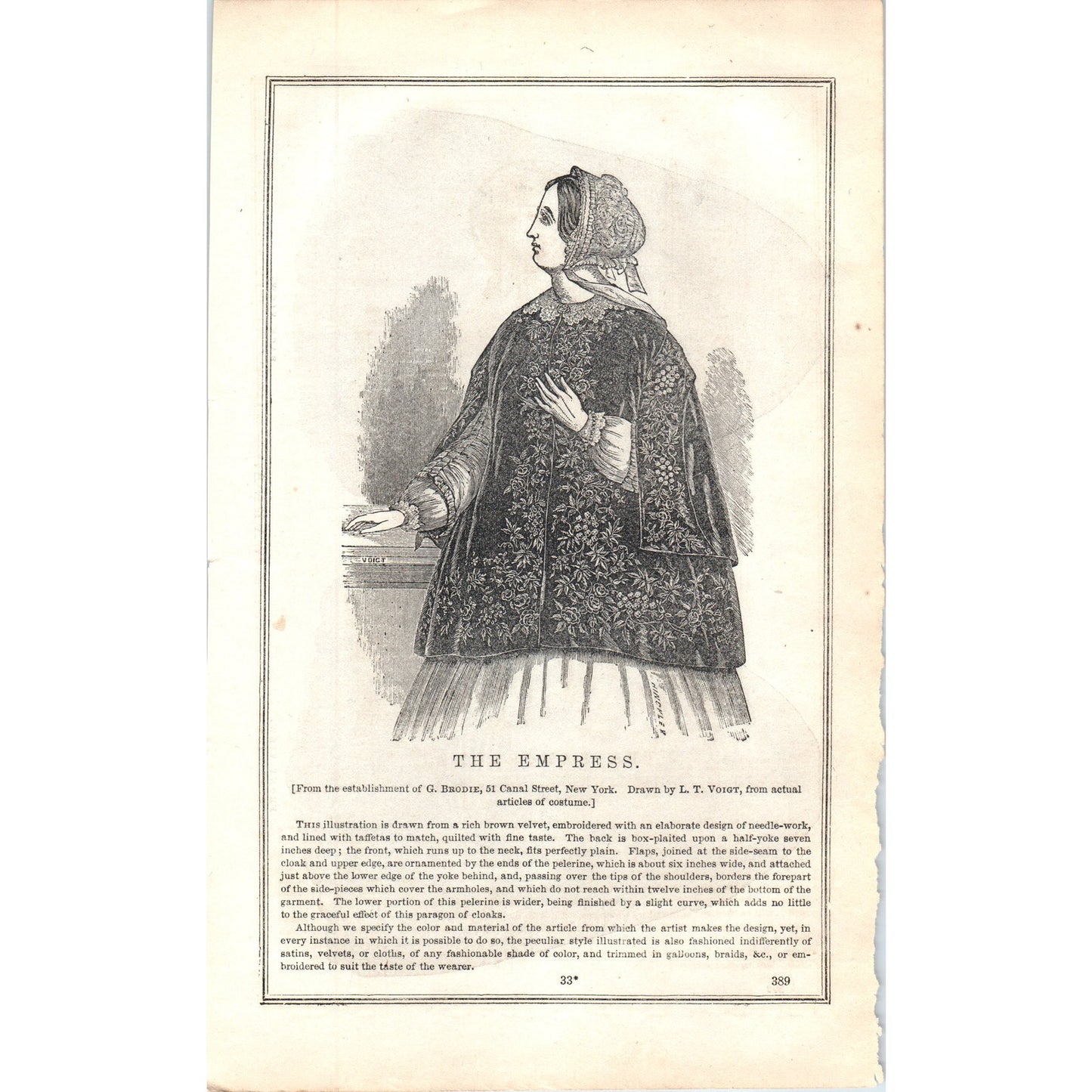 The Empress Lady's Fashion Plate 1857 Original Engraving D19-1