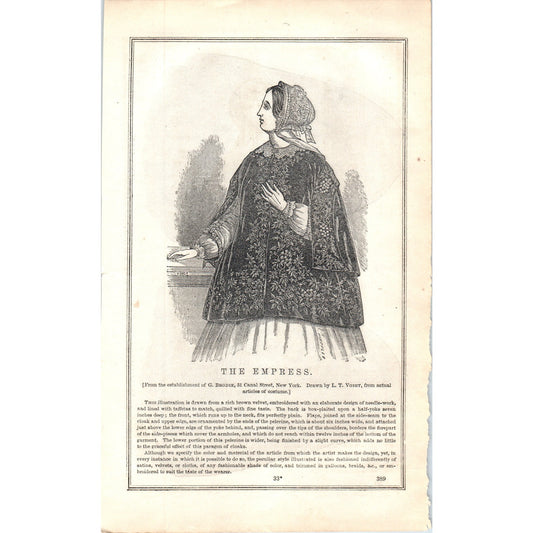The Empress Lady's Fashion Plate 1857 Original Engraving D19-1