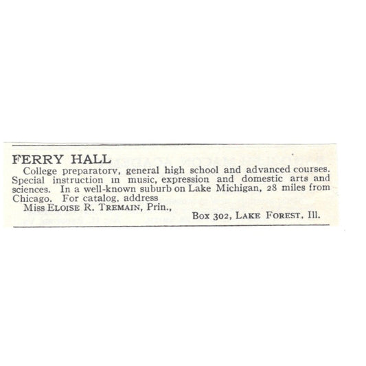 Perry Hall Eloise R Tremain Lake Forest IL 1924 Magazine Ad AD8-O9
