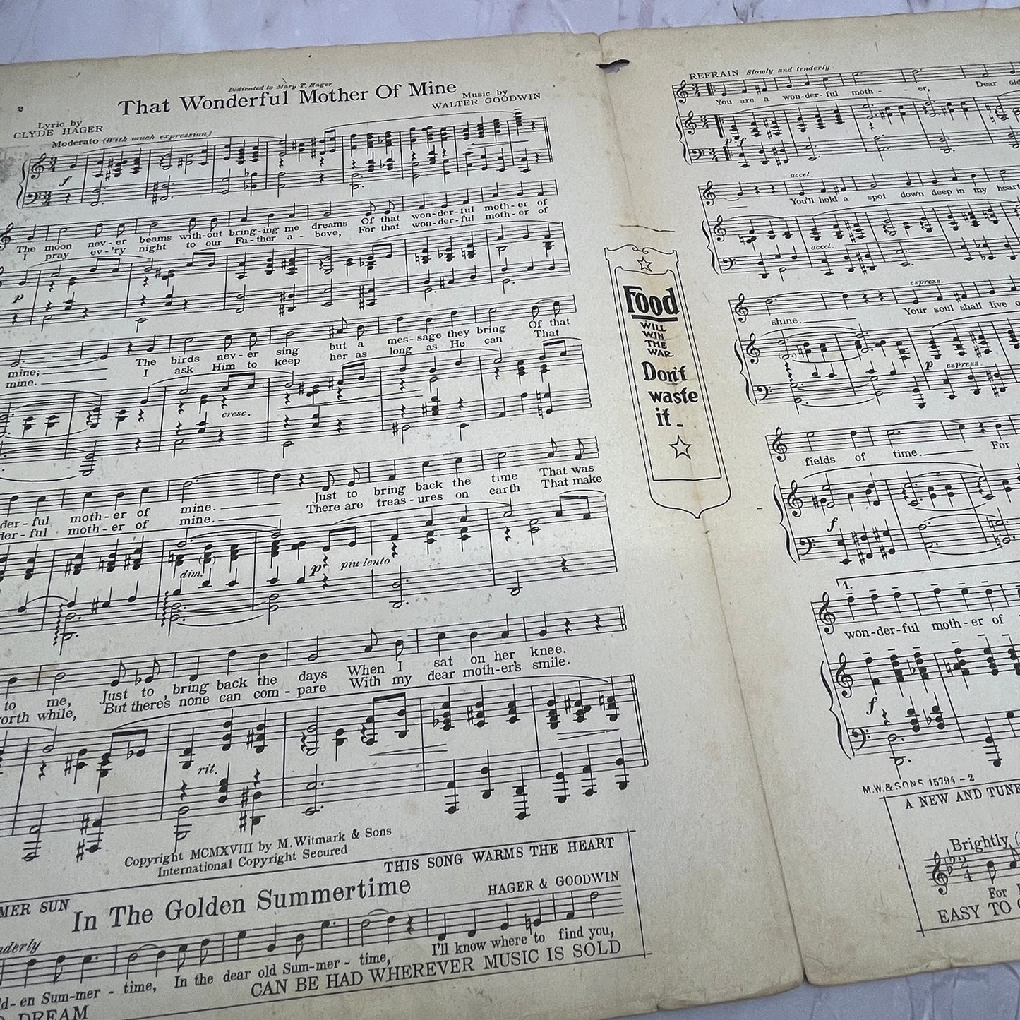 That Wonderful Mother of Mine Clyde Hager Walter Goodwin 1918 Sheet Music V16