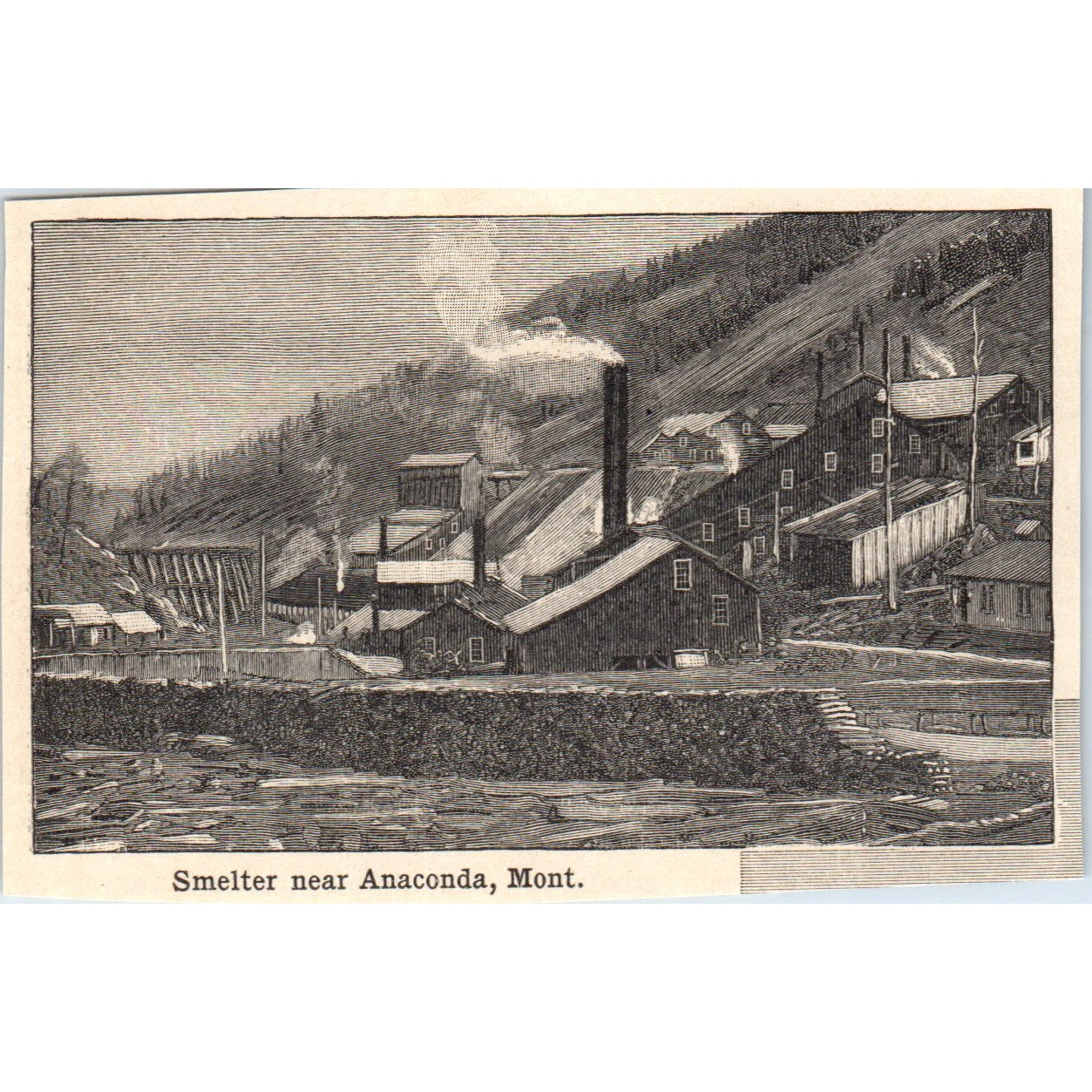 Smelter Near Anaconda Montana 1901 Engraving AF2-O3