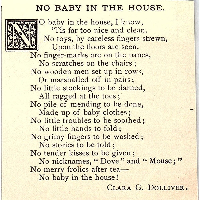 No Baby in the House - Clara G. Dolliver 1884 Poem AG3-M1