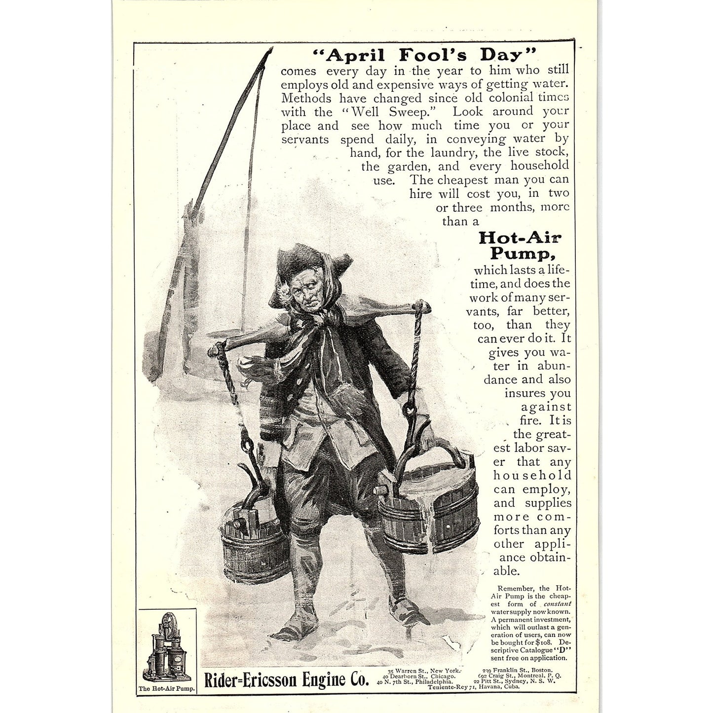 Rider-Ericsson Engine Co Hot-Air Pump April Fools Day 1903 Ad AG3-7