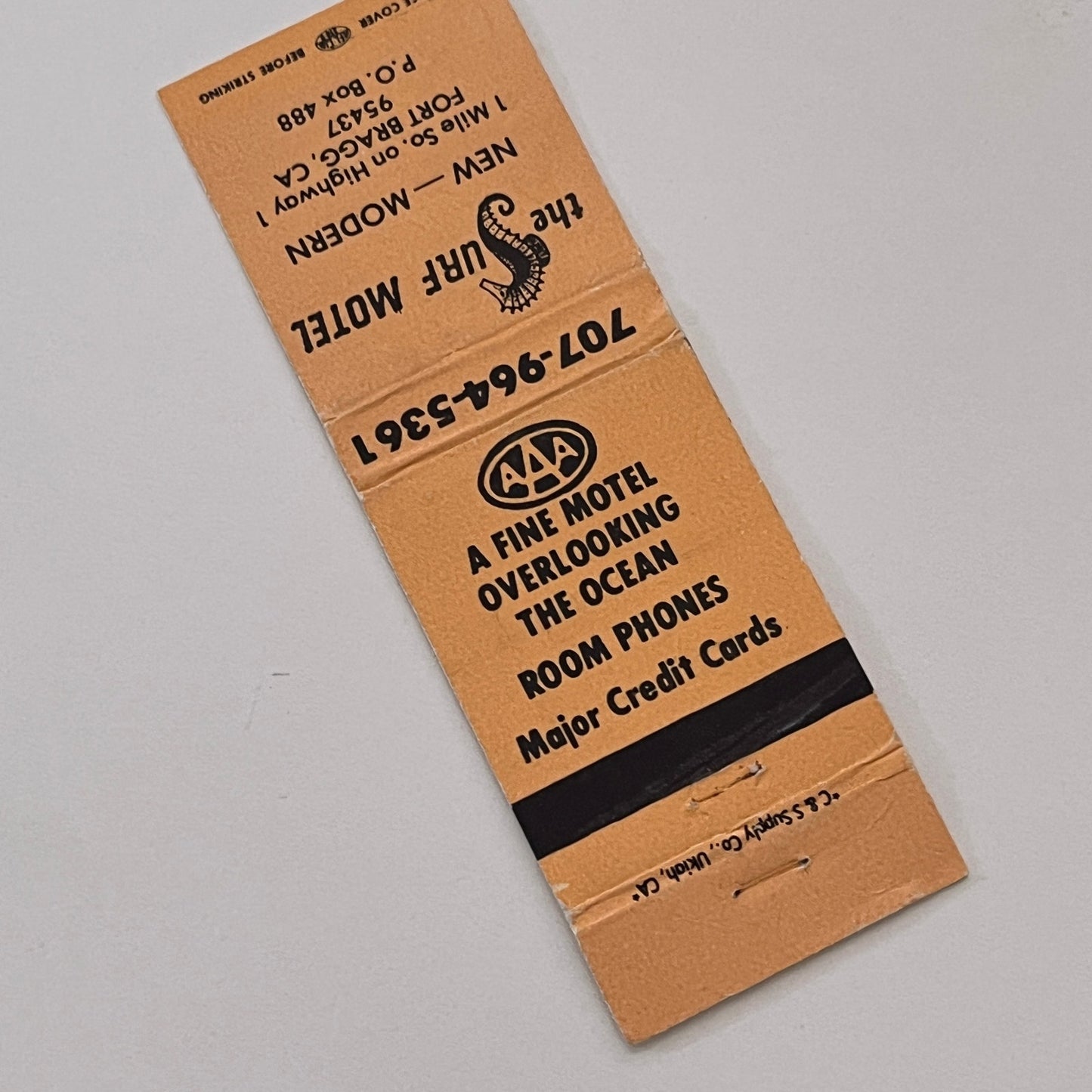 The Surf Motel Fort Bragg CA Vintage Matchbook Cover TB6-MB2-2