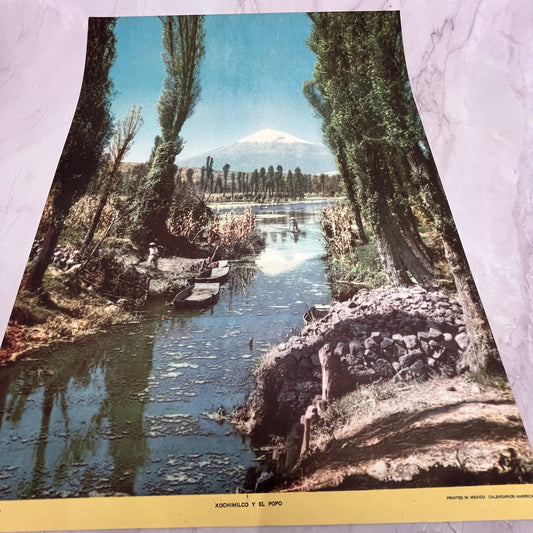 Xochimilco Y El Popo - Retro Mexican Art 11.5x14.5" Art Print V22