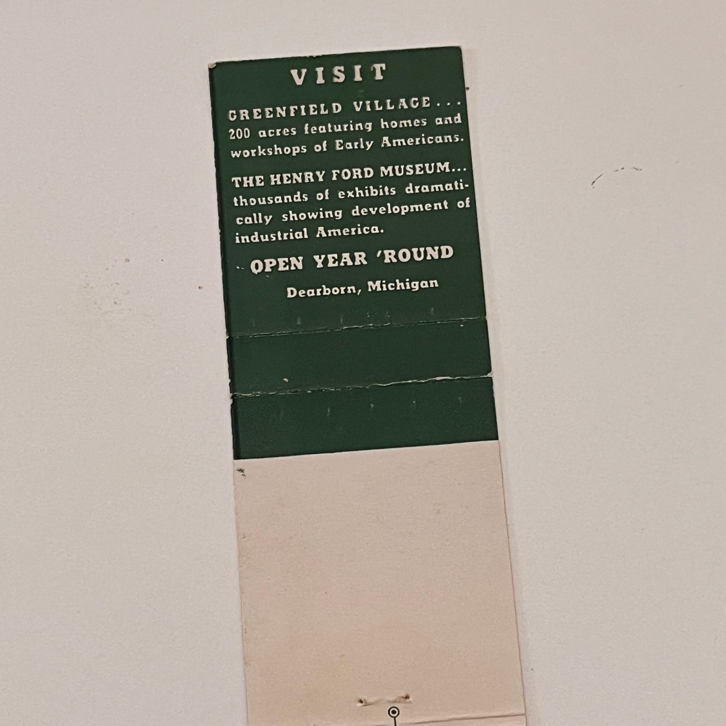 Visit Greenfield Village Dearborn MI Vintage Matchbook Cover TB6-MB2-2