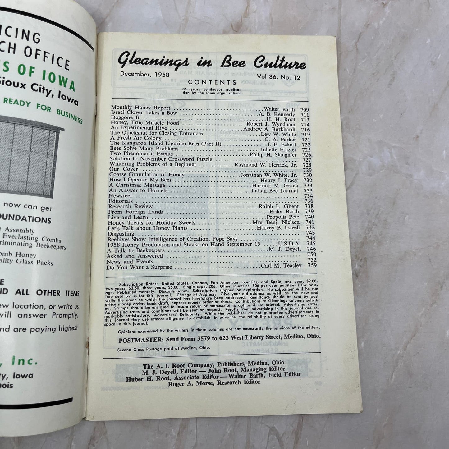 1958 Dec Gleanings in Bee Culture Beekeeping Magazine A.I. Root Co Medina OH TD5