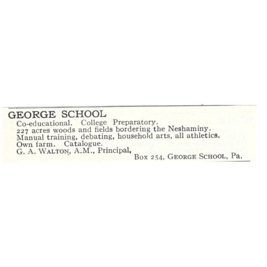 George School College Prep G A Walton George School PA 1924 Magazine Ad AD8-O7