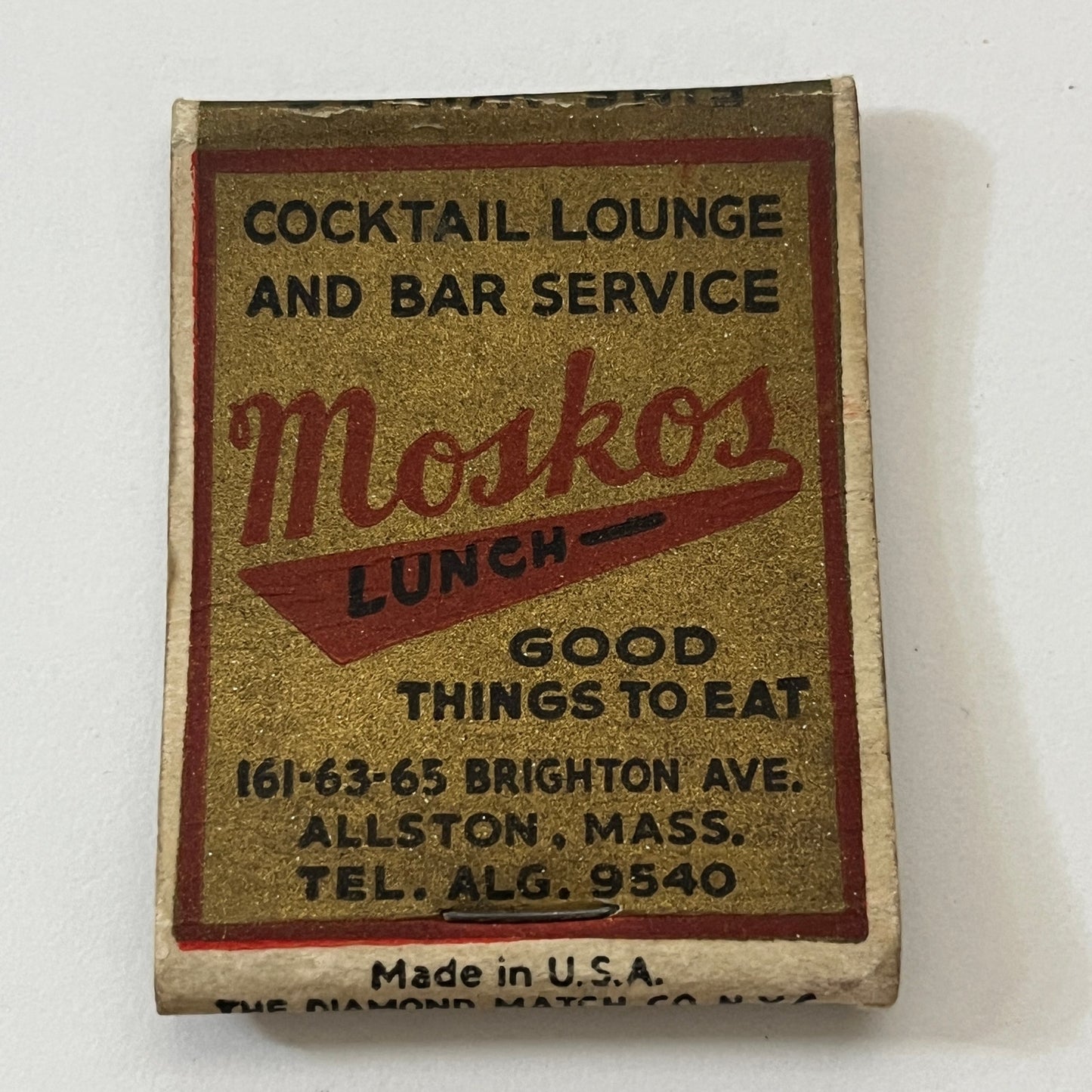 Moskos Lunch Brighton Ave. Allston MA Vintage Matchbook Cover TB6-MB1-3