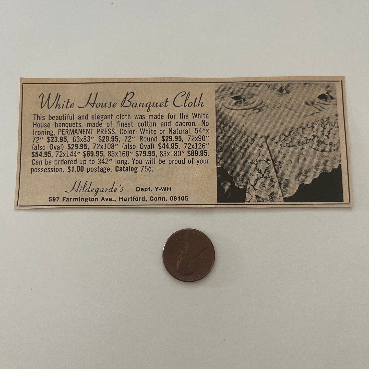 Hildegard's White House Banquet Cloth Hartford CT 1971 Magazine Ad SAG4-M3