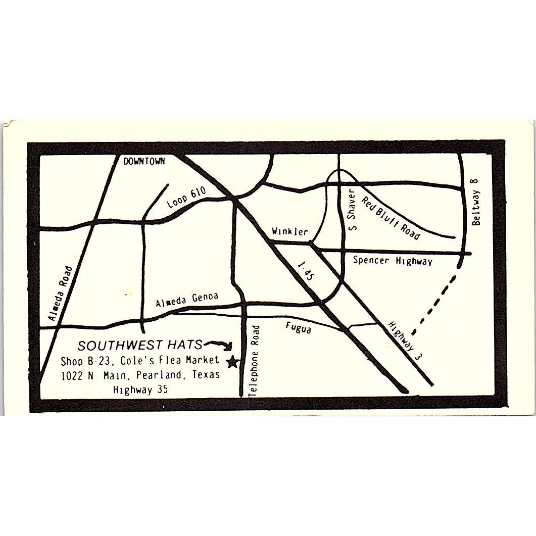 Southwest Hats Joe Helms Pearland TX Vintage Business Card SD9-B12
