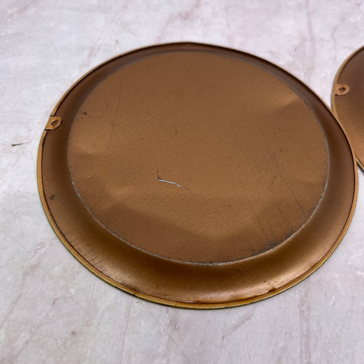 Retro Kitsch Tin Copper plates Victorian Man & Woman Handlebar Mustache 5" SF4