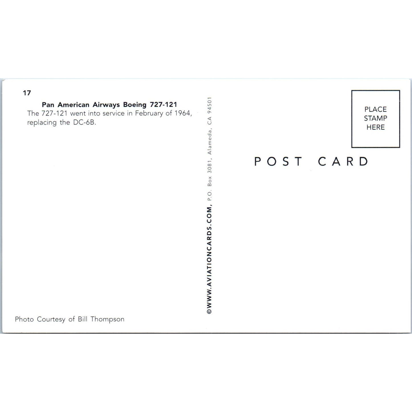 Pan American Airways Boeing 727-121 Vintage Postcard PC18
