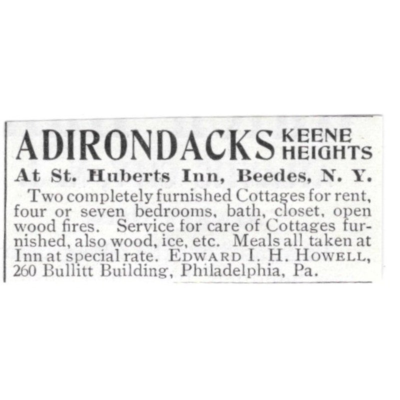 Keene Heights Adirondacks Cottages St. Huberts Inn Beedes NY 1903 Ad AF8-S37
