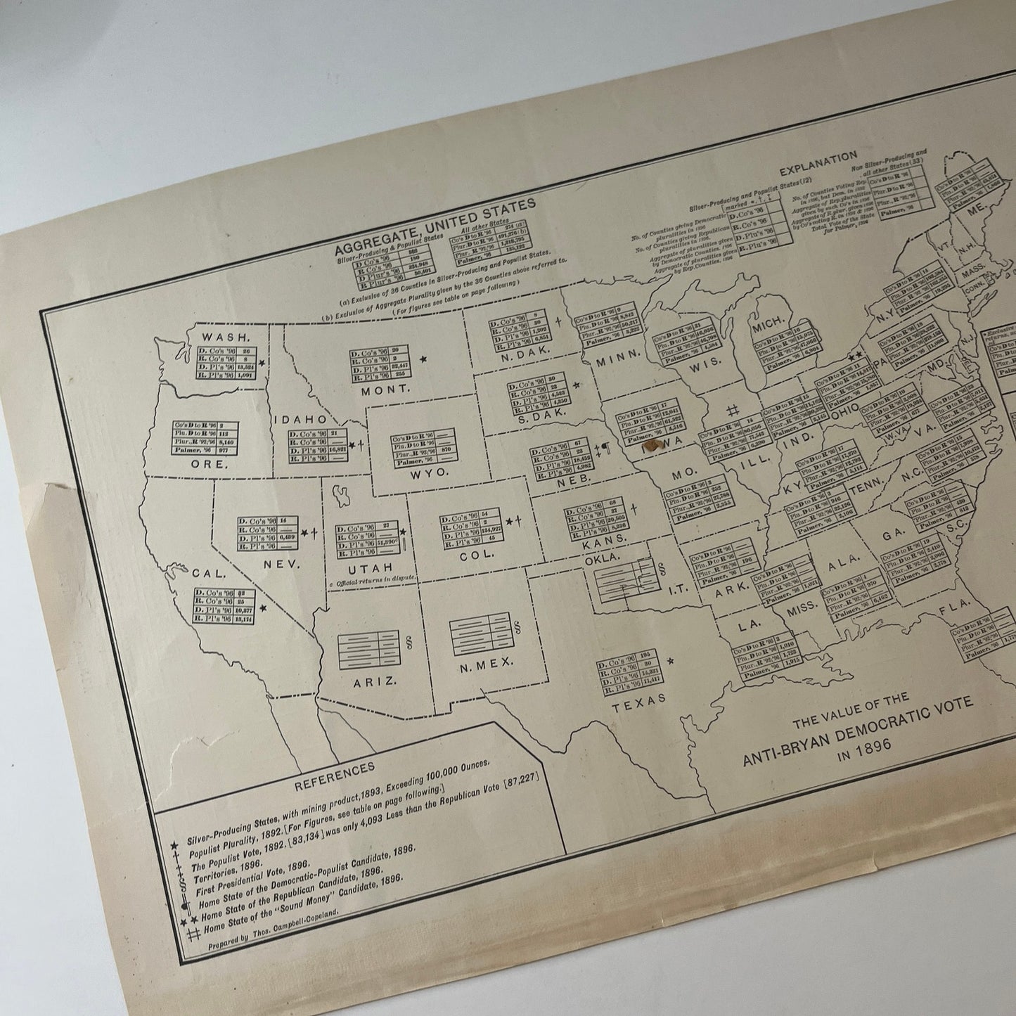 The Value of the Anti-Bryan Democratic Vote in 1896 Antique Map V1-8
