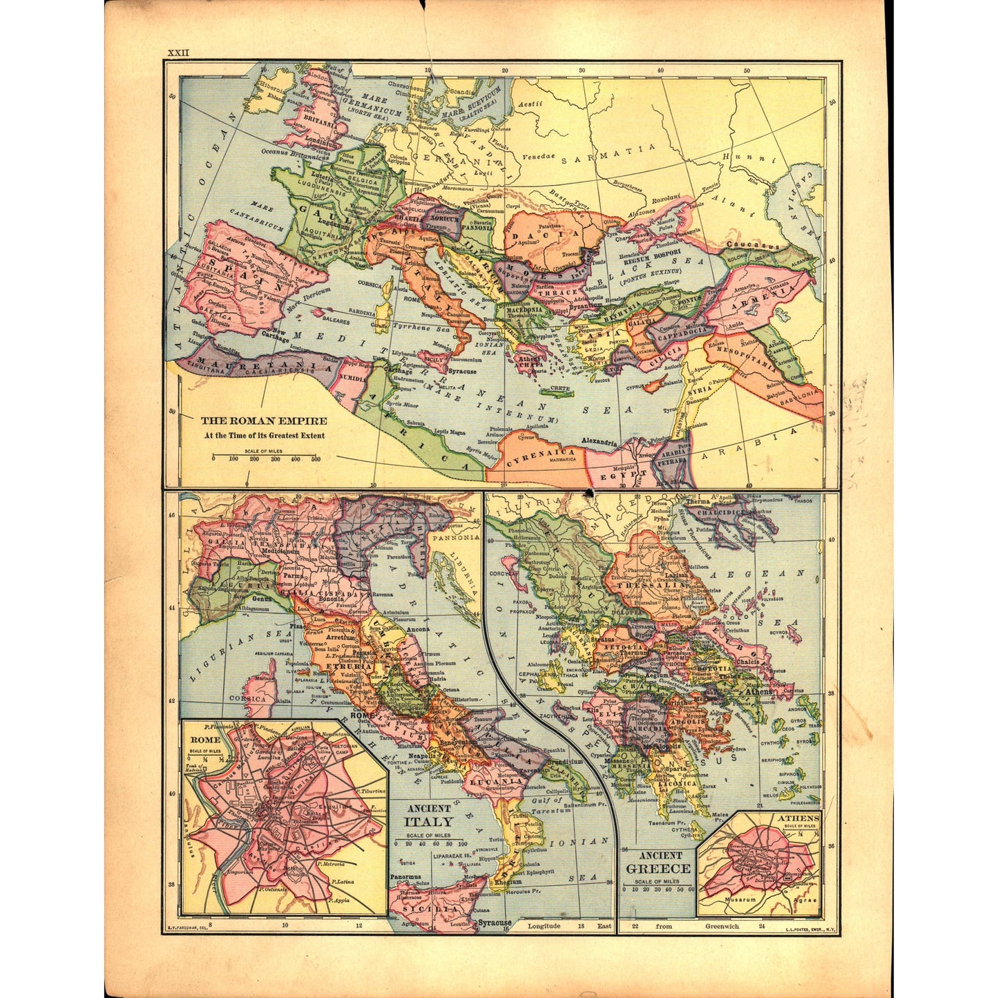 Map of Australia / Roman Empire Ancient Greece, Italy 1901 Engraving V1-1