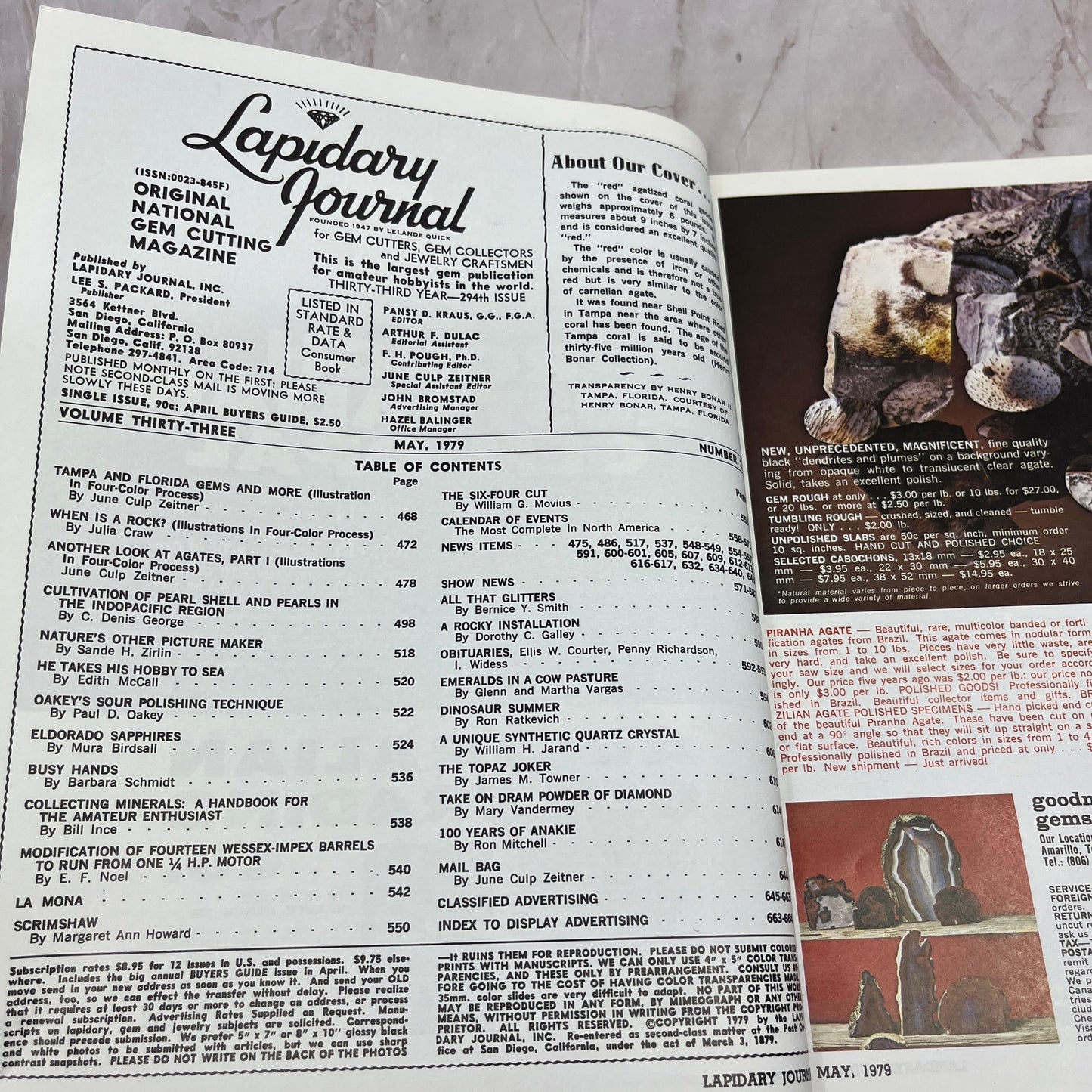 Red Agatized Coral Tampa Florida - Lapidary Journal Magazine - May 1979 M25