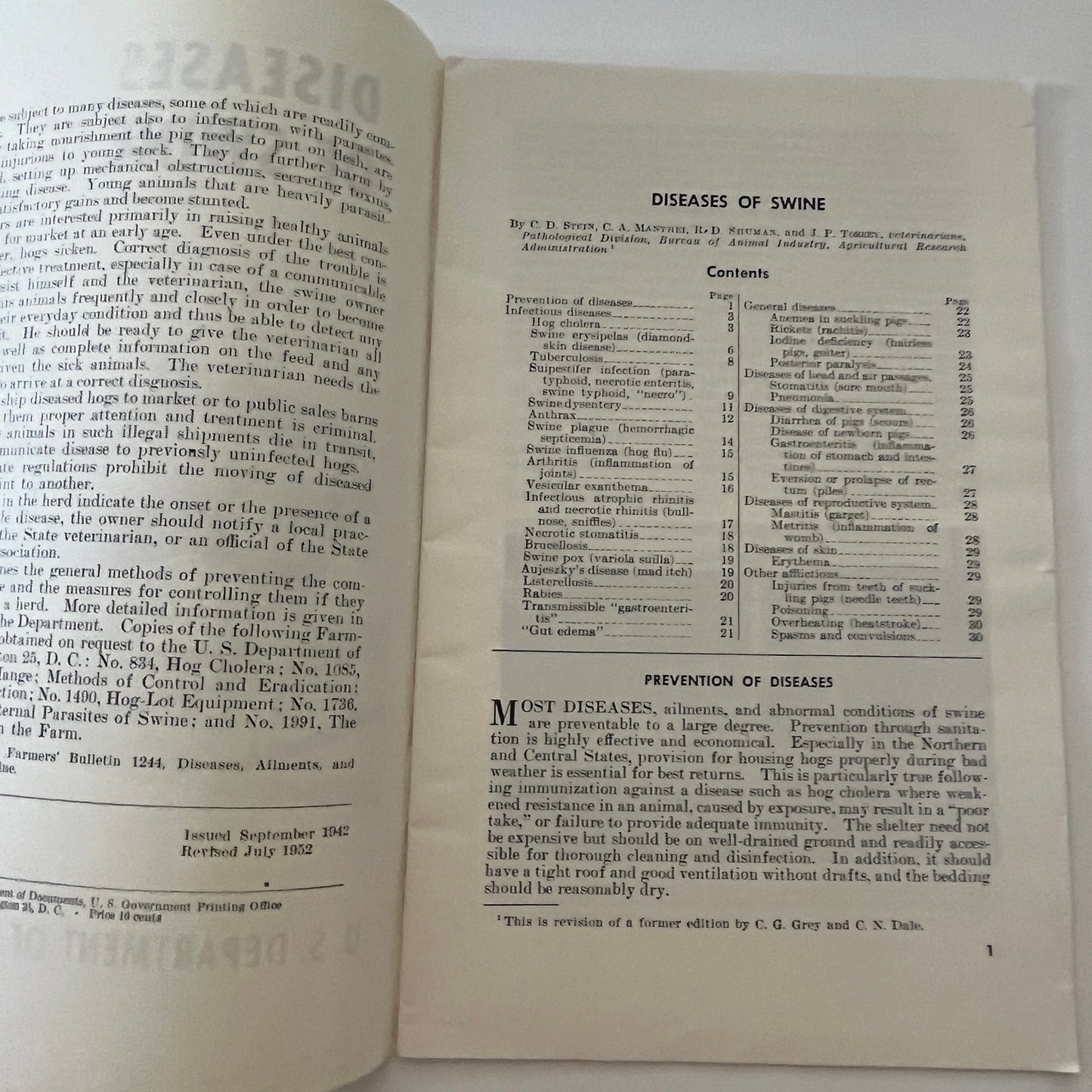 Diseases of Swine 1952 USDA Farm Bulletin Booklet TK2-XB4