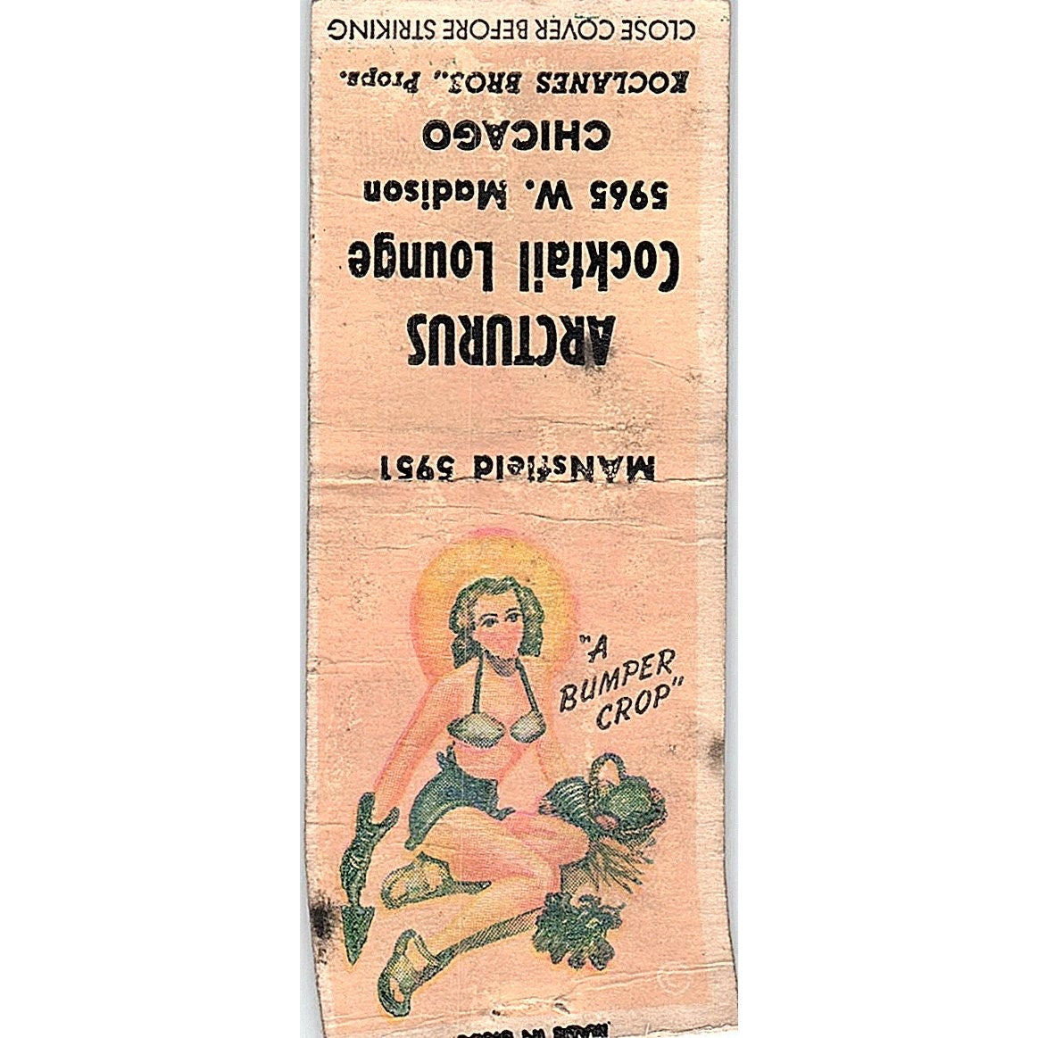 Arcturus Cocktail Lounge Koclanes Bros Chicago Pinup Vtg Matchbook Cover SC7-Y5