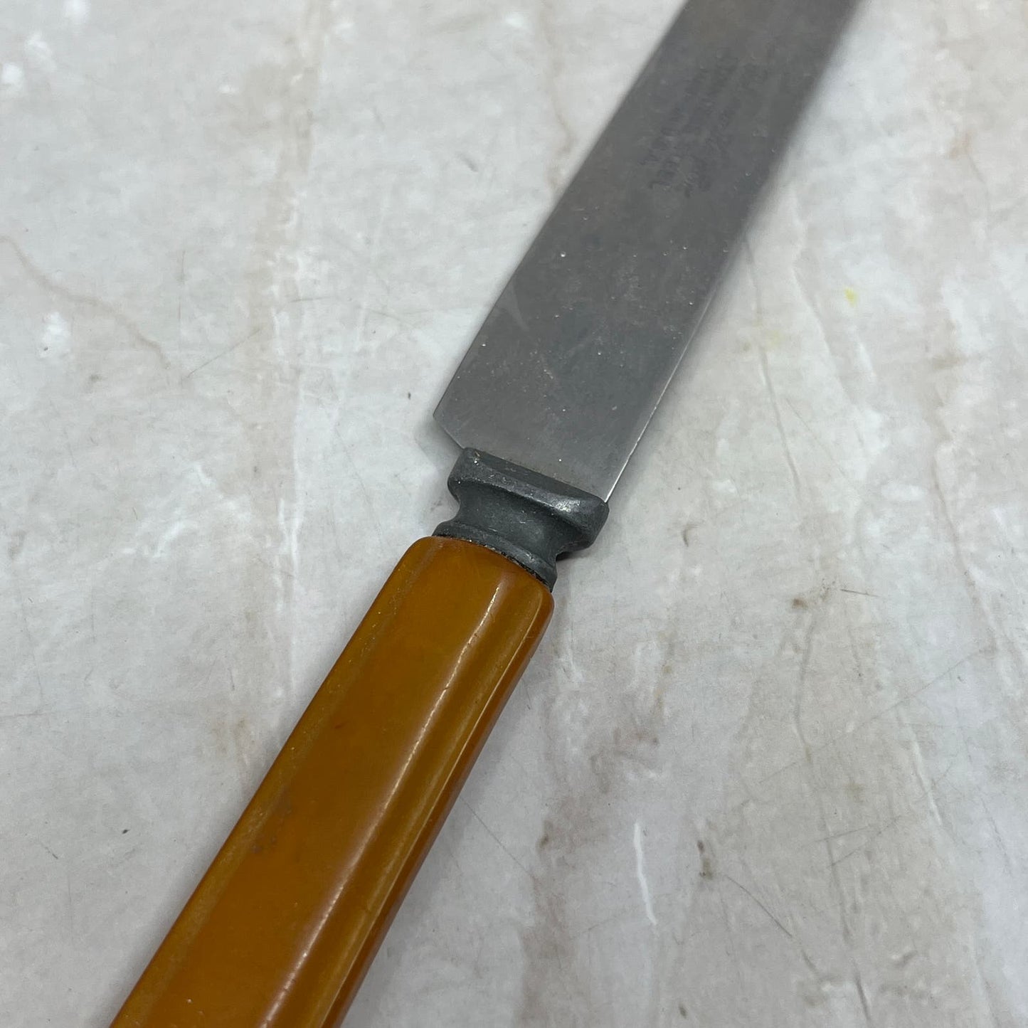 Vtg Robinson Knife Co Butterscotch Bakelite 9” Butter Knife Stainless Steel SB3