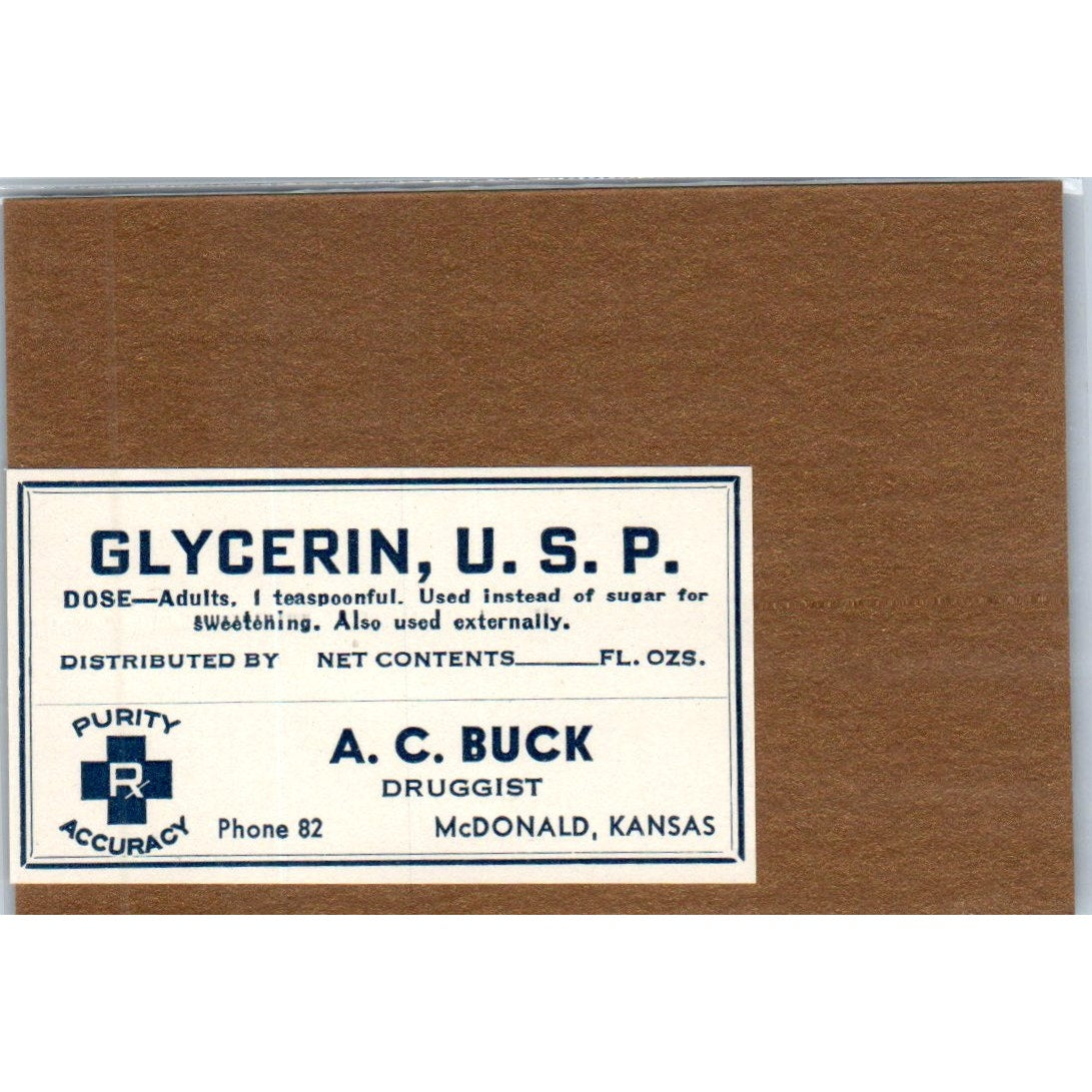 A.C. Buck Druggist McDonald Kansas Antique Apothecary Label TH2-AL