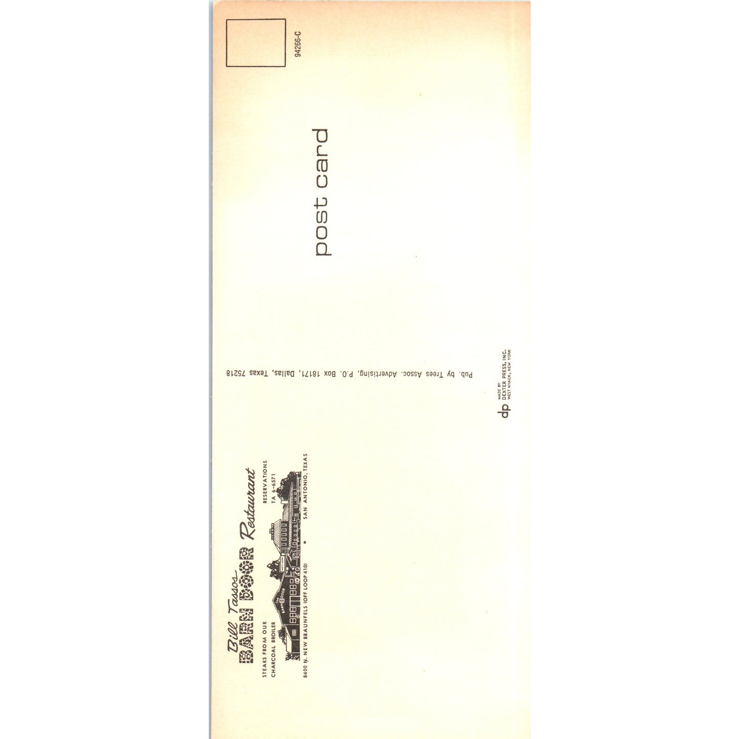 Vintage Bill Tassos Barn Door Restaurant San Antonio Texas Long Postcard TF4-BC