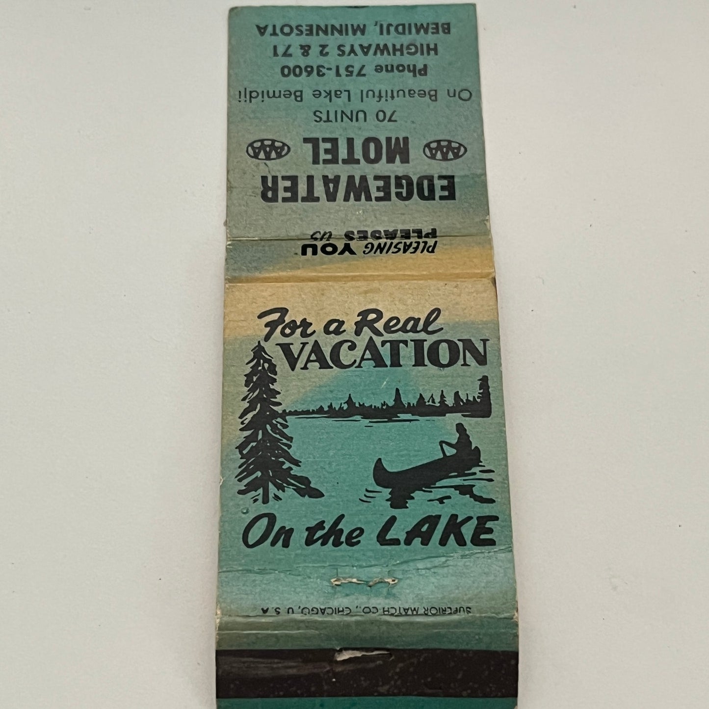 Edgewater Motel Highway 2 & 71 Bemidji MN Vintage Matchbook TB6-MB2-14