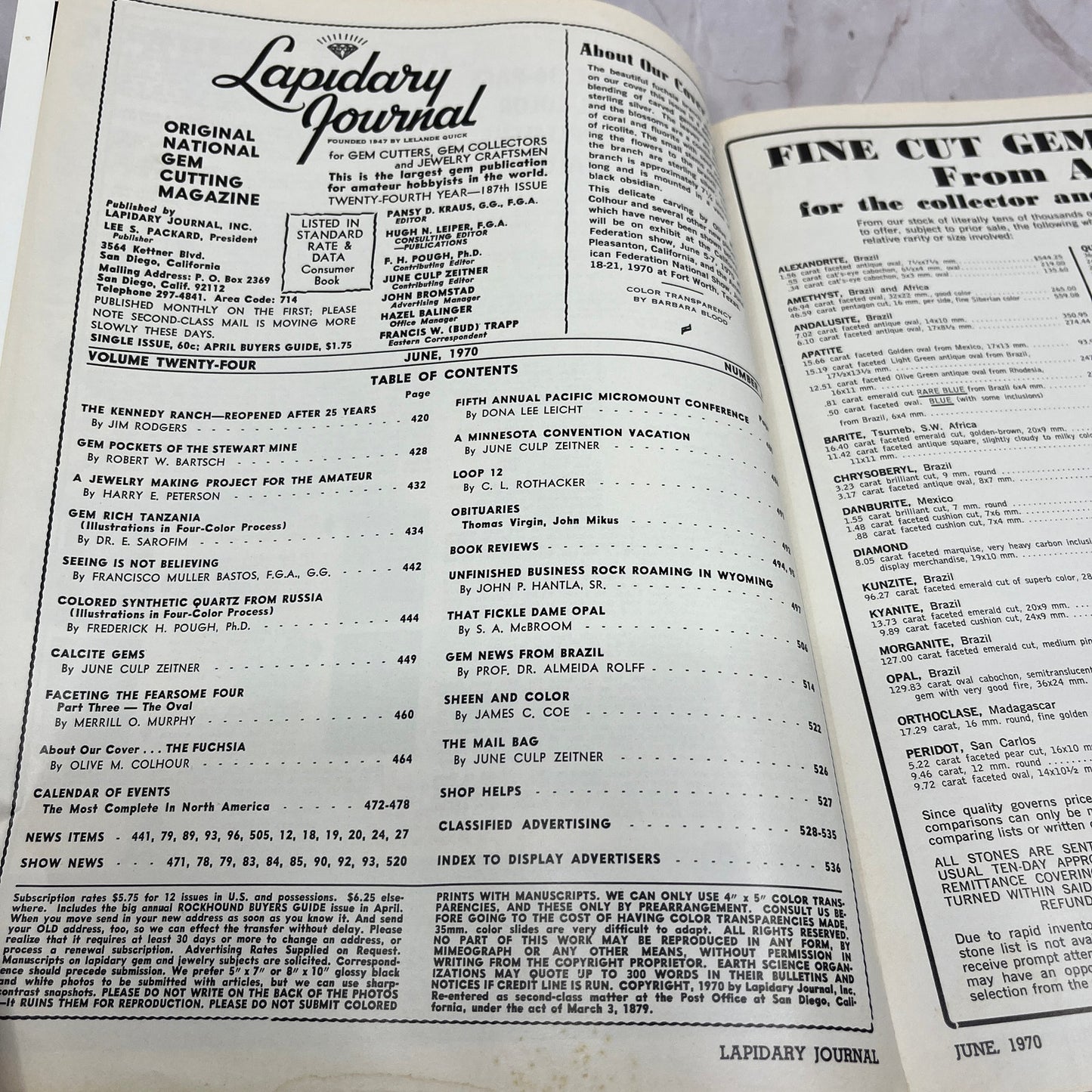 The Fuchia Olive M. Colhour - Lapidary Journal Magazine - Jun 1970 M25