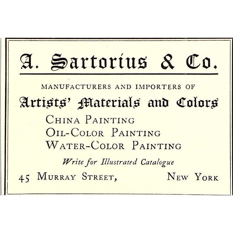 A. Sartorius & Co Artist Materials 45 Murray St NY - 1906 Ad AF5-3