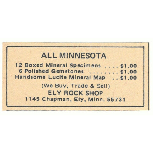 Ely Rock Shop Minnesota 1971 Magazine Ad AD8-O3