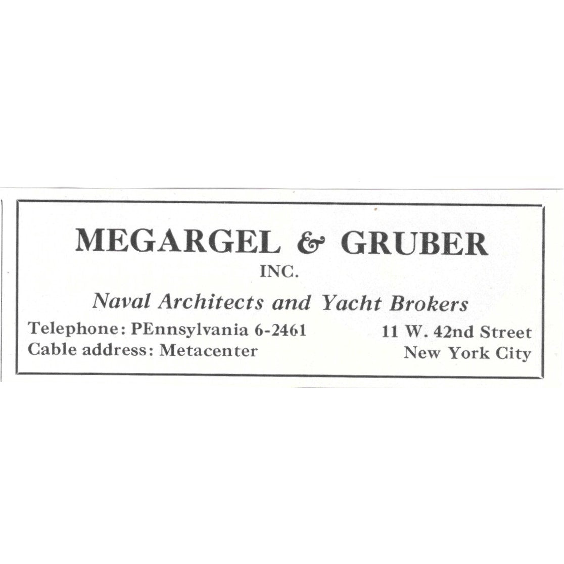 Megargel & Gruber Naval Architects Yacht Brokers New York City 1932 Ad AG2-M20