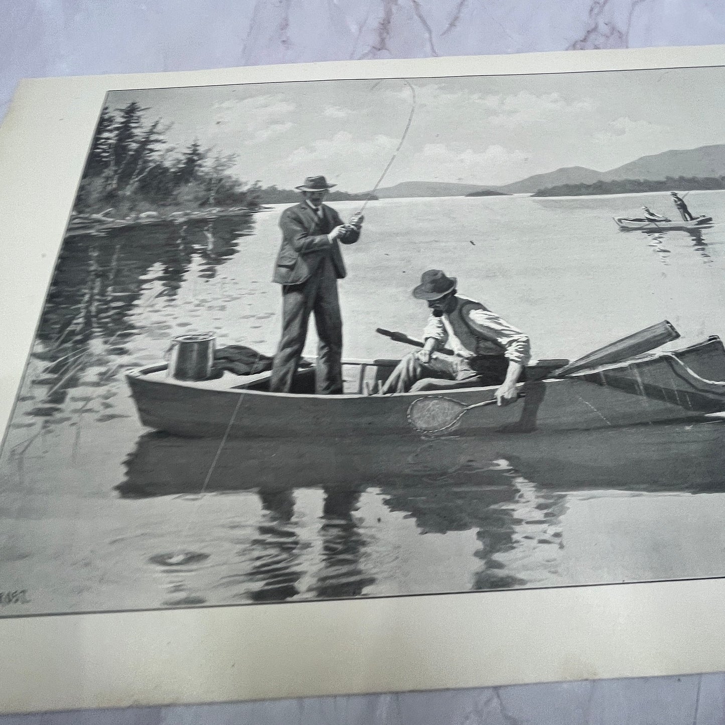 Black Bass Fishing - Original 1904 A.B. Frost Art Print V14-3