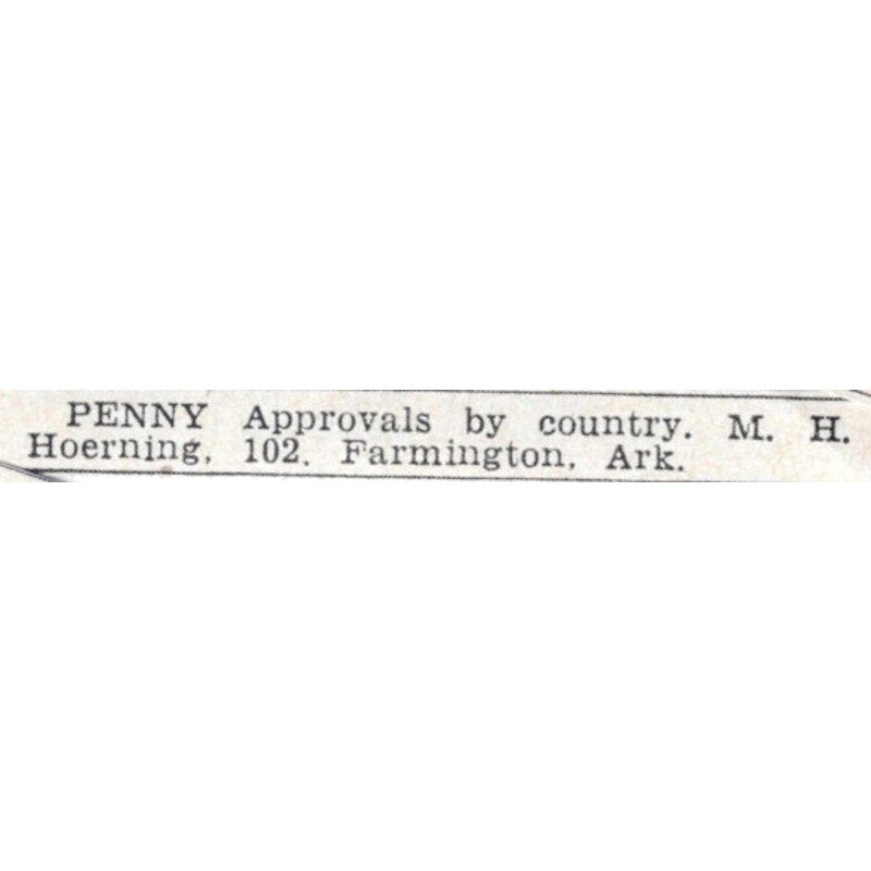 Penny Approvals by Country - M.H. Hoerning, Farmington Arkansas 1955 Ad AG1-S9