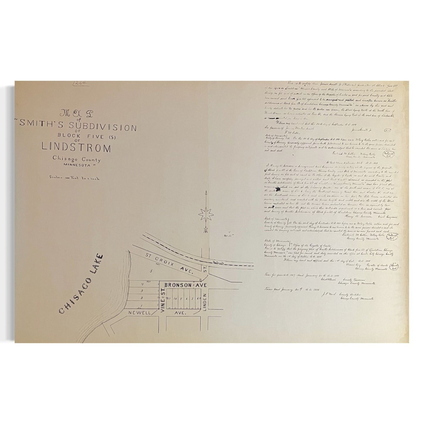 Smith's Subdivision Block Five Lindstrom Chisago County MN Vintage Plat Map RM1