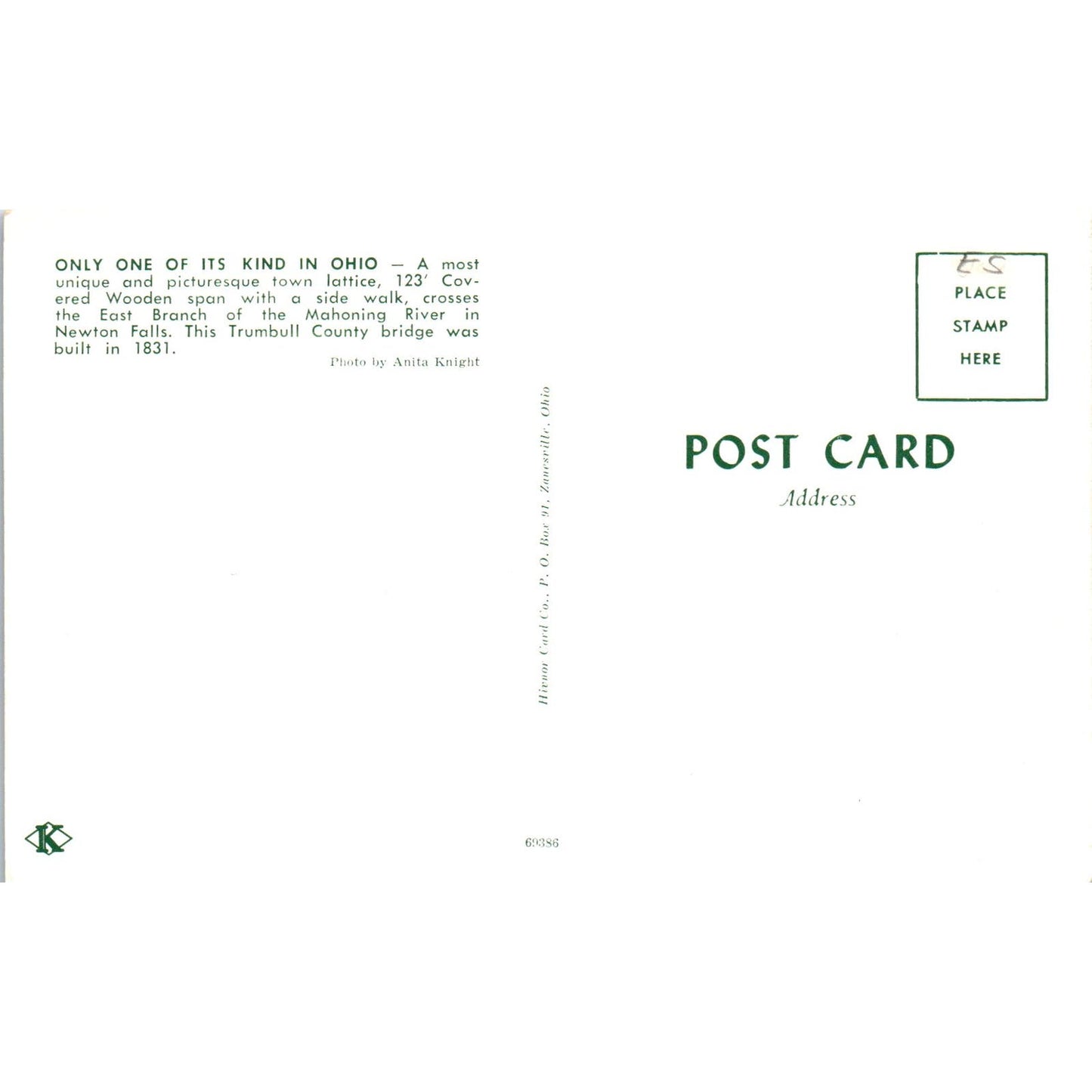 Newton Falls Trumbull County Bridge Covered Bridge Postcard PC6