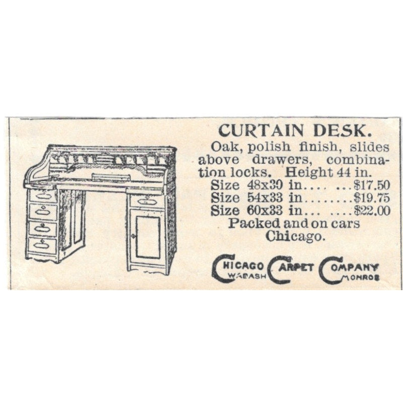 Curtain Desk Chicago Carpet Company Wabash Monroe 1894 Ad AK6-S7